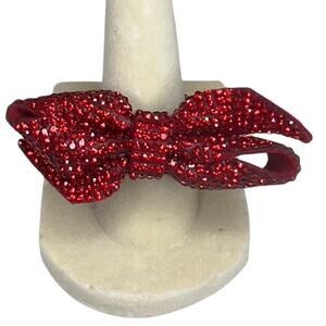Betsey Johnson Bow Cocktail Ring Red Sparkly Rhinestone Adjustable Girly Holiday